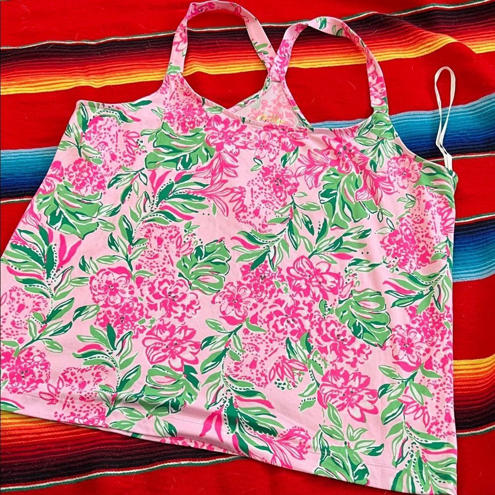 Floral Pink and Green Tank Top